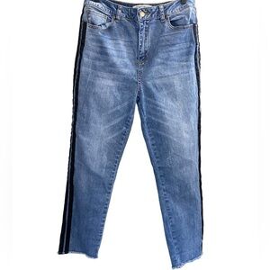 𝅺VELVET Heart Louie High Rise Straight Crop Size 29 Raw Hem Tuxedo Stripe Side